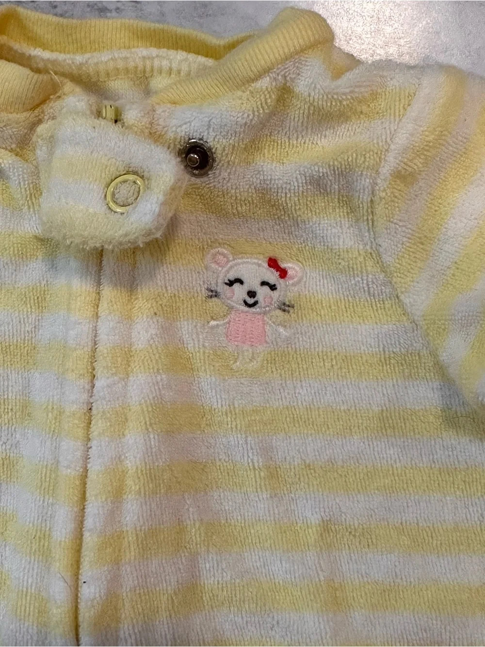 Carter’s NB Yellow Striped Plush Mouse Footed Sleeper Velour Zip Pajamas
